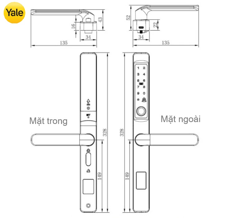 Khoá điện tử cửa nhôm Yale YDMA 100NP Khoá điện tử cửa nhôm Yale YDMA 100NP